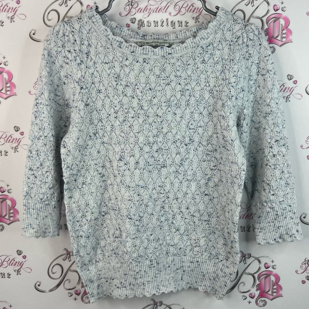 Cleo sweater scallop hem details blue Light Gray Textured Knit Top